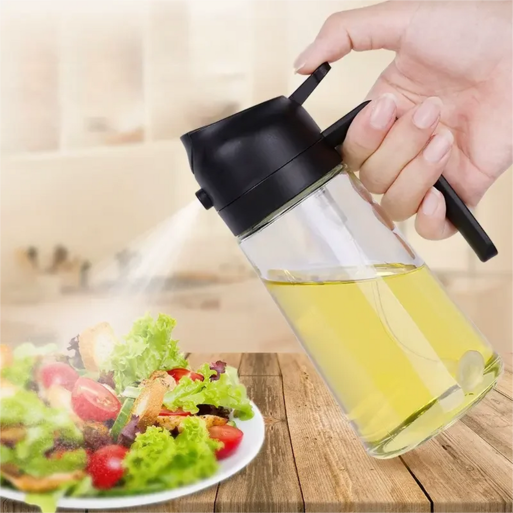 🔸 Bouteille d’huile 470ml en verre !
Résistante à la chaleur, avec poignée & lave-vaisselle OK. Spray pratique pour la cuisine