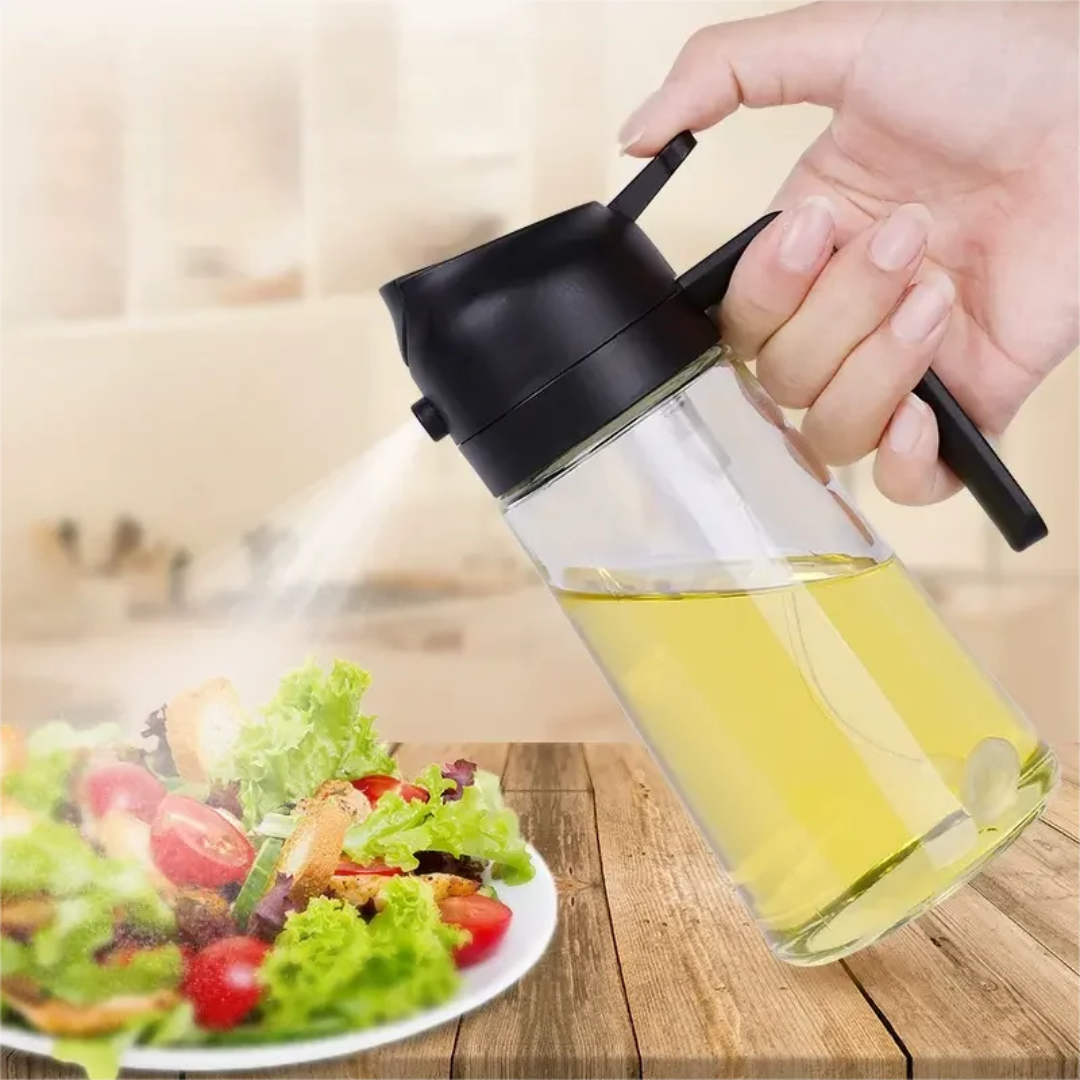 🔸 Bouteille d’huile 470ml en verre !
Résistante à la chaleur, avec poignée & lave-vaisselle OK. Spray pratique pour la cuisine