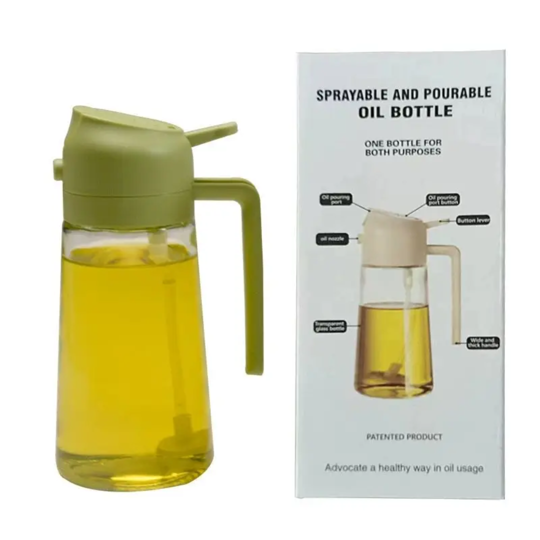 🔸 Bouteille d’huile 470ml en verre !
Résistante à la chaleur, avec poignée & lave-vaisselle OK. Spray pratique pour la cuisine